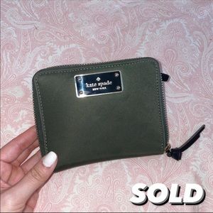 Kate Spade Wallet - Olive and Black Leather Zip Around Wallet